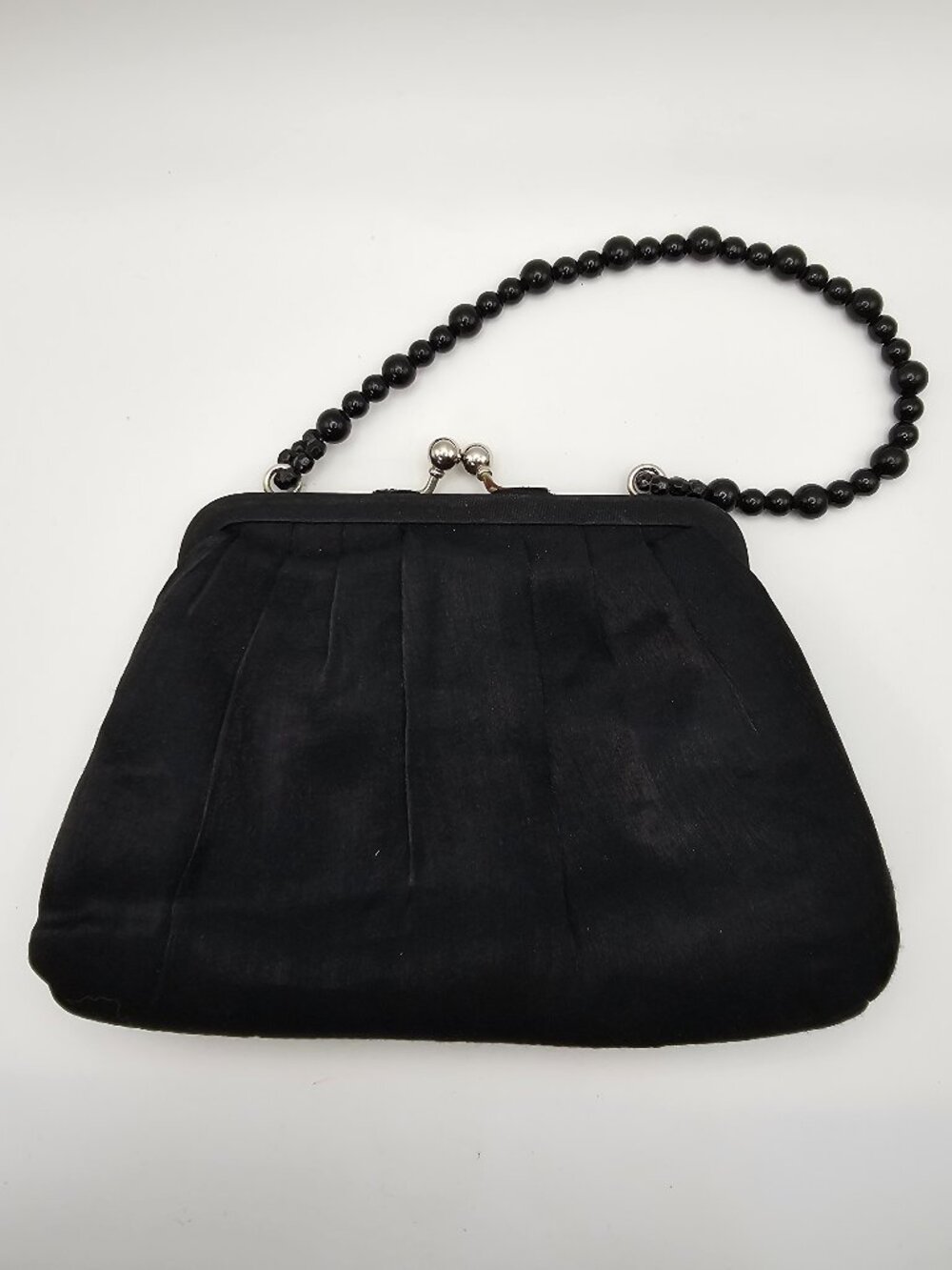 La Regale Black Satin Pleated Evening Clutch, Vintage